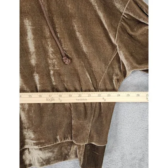 Anna Grace Hoodie Womens Small Gold Brown Retro Soft Velour 1/2 Zip Pullover - Picture 3 of 12